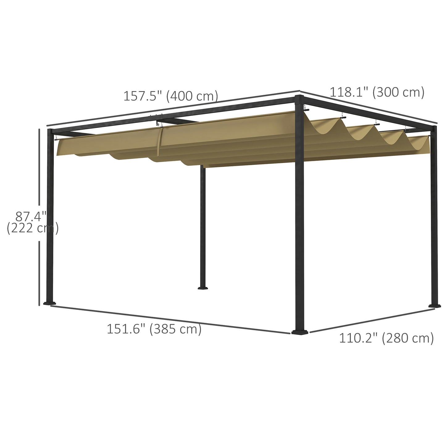 Outsunny 10x7ft Pergola with Retractable Roof Outdoor Patio Sun Shelter Garden Grape Tent Water-resistant Yard Shade Grey