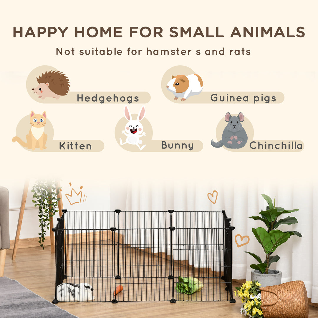 PawHut Small Animal Cage for Bunny, Guinea Pig, Chinchilla, Hedgehog, Portable Pet Enclosure with Door, 16 Panels