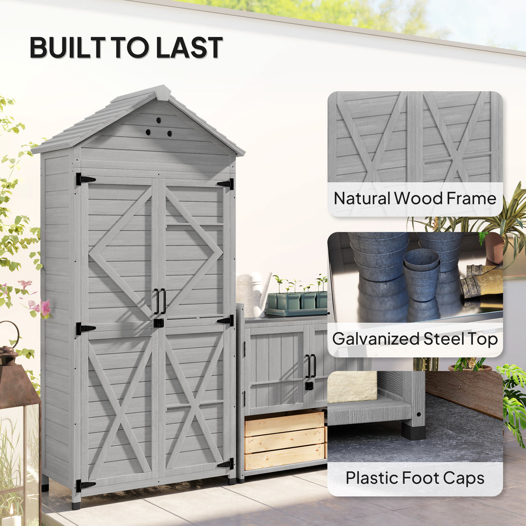 Outsunny 2-in-1 Outdoor Storage Cabinet, Wood Garden Shed with Shelves, Vent Holes, Foot Caps for Backyard, Patio, Lawn