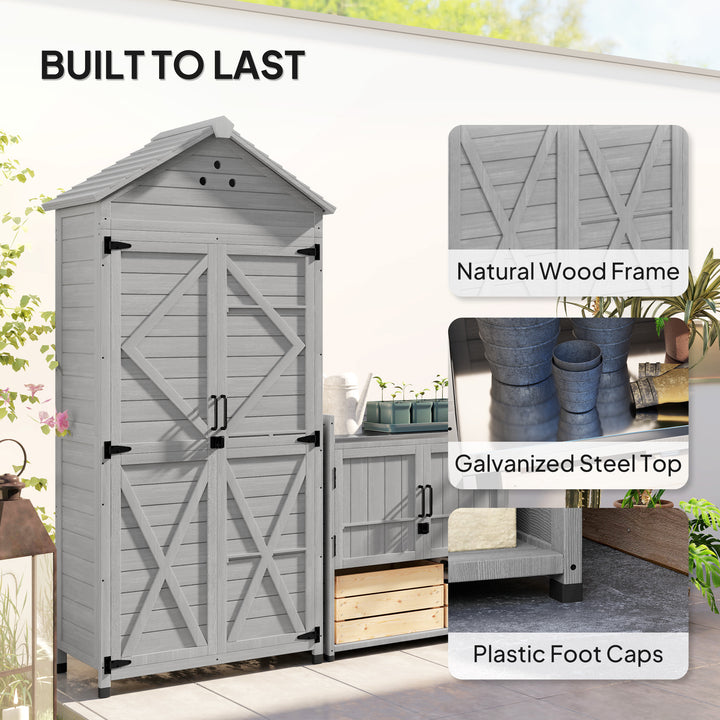 Outsunny 2-in-1 Outdoor Storage Cabinet, Wood Garden Shed with Shelves, Vent Holes, Foot Caps for Backyard, Patio, Lawn