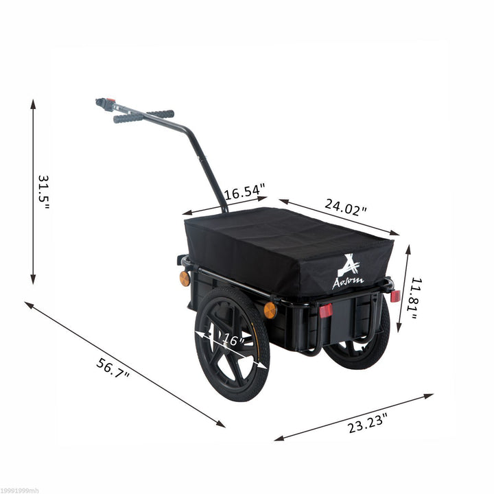 Aosom Bicycle Cargo Trailer 16 inch Air Wheel Wagon Trailer with Suitcase Large Capacity Enclosed Stroller Wagon - Black