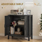HOMCOM Sideboard Buffet, Kitchen Storage Cabinet with Barn Door and Adjustable Shelves, Storage Pantry, White Wood Grain