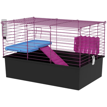 PawHut 18.5" Small Animal Cage with Water Bottle, Food Dish, Platform, Ramp, Black