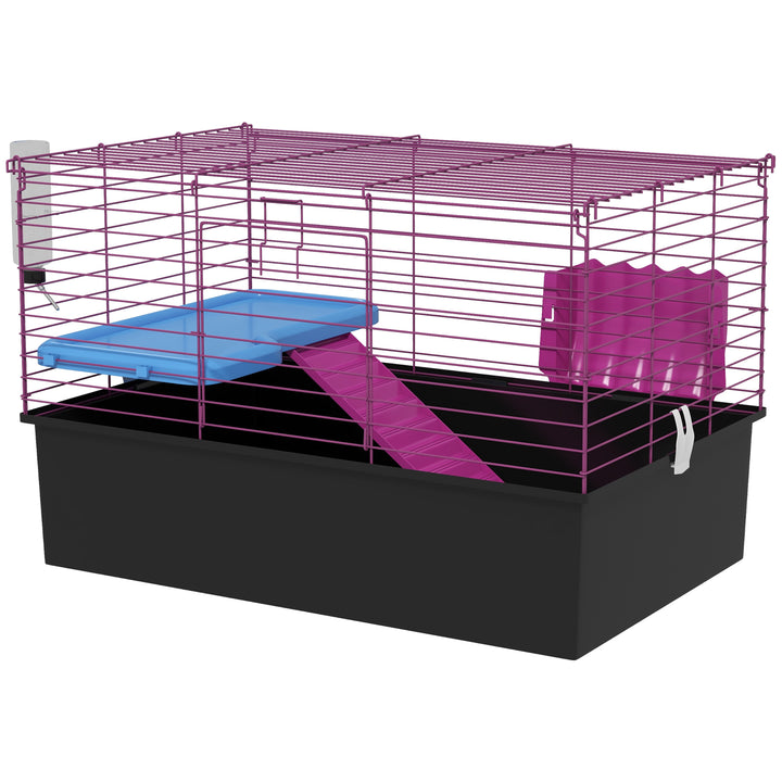 PawHut 18.5" Small Animal Cage with Water Bottle, Food Dish, Platform, Ramp, Black