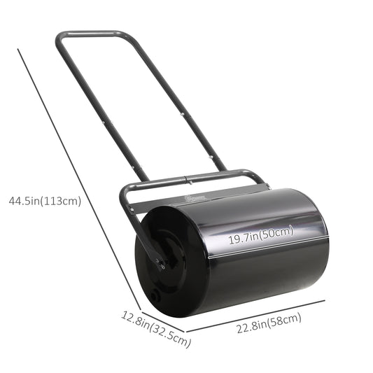 Outsunny Heavy Duty Lawn Roller, 20" Push/Tow Behind Sod Roller, Grass Flattener Filled with 11gal Water/136lbs Sand, Black