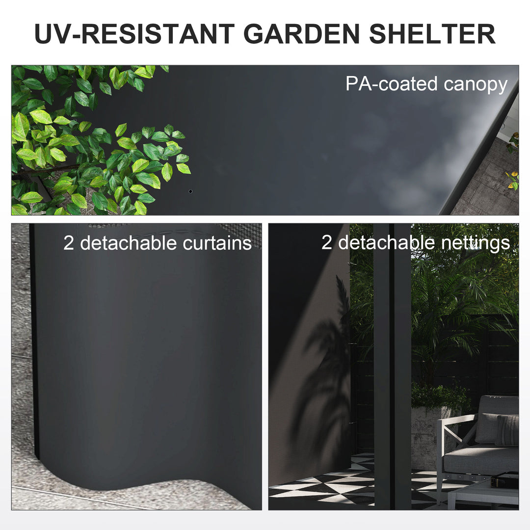 Outsunny 10' x 13' Wall Pergola, Outdoor Gazebo with 2 Curtains and 2 Nettings, UV Resistant, for Patio, Deck, Dark Grey