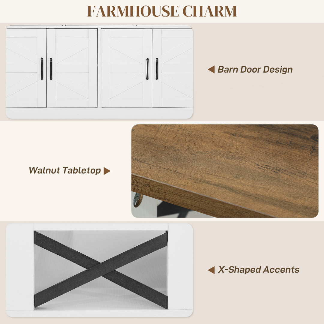 HOMCOM Sideboard, Buffet Cabinet with 4 Barn Doors and 3 Drawers, Coffee Bar Cabinet with Adjustable Shelves, Black