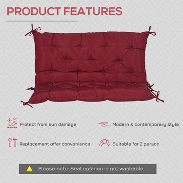 Outsunny Porch Swing Cushion Garden Bench Cushion with Backrest, Non-Slip 2-seater Soft Pad, Swing Chair Mat Replacement for Indoor and Outdoor, 39.4" x 38.6", Wine Red