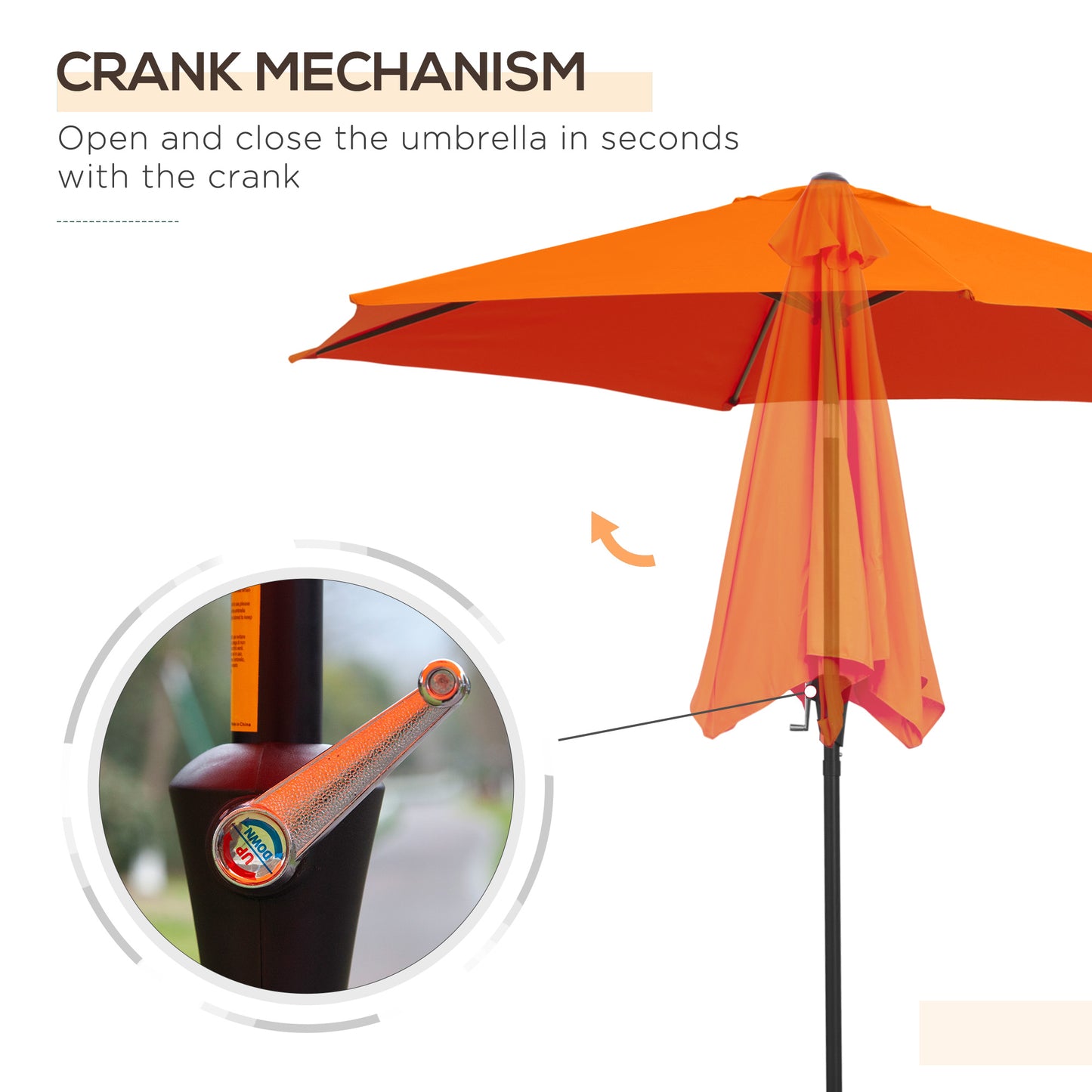 Outsunny 8.5' Round Aluminum Patio Umbrella Garden Parasol Market Sunshade Tilt Canopy w/ 6 Ribs, Crank Handle, Blue