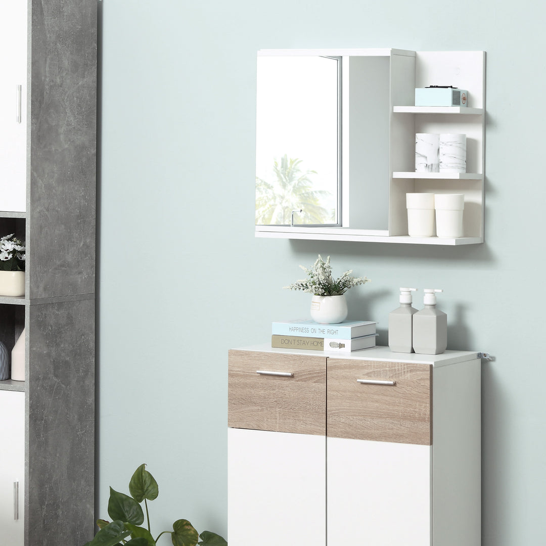 kleankin Medicine Cabinet with Mirror, Wall Mounted Bathroom Mirror Cabinet, Bathroom Wall Cabinet with 3 Open Shelves, Natural