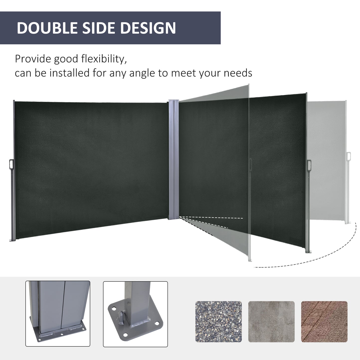 Outsunny Double Retractable Side Awning, 236" x 63" Outdoor Privacy Wall, Patio Screen for Garden, Balcony, Backyard, Grey