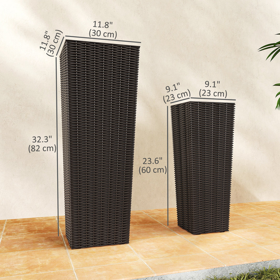 Outsunny Set of 2 Tall Planters for Outdoor Plants with Drainage Holes, Outdoor Flower Pots for Entryway, Patio and Deck