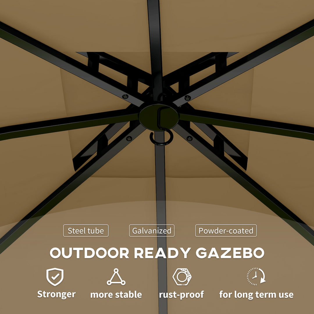 Outsunny 11' x 11' Outdoor Gazebo, Double Roof Patio Gazebo Canopy with Curtains, Church Windows, Galvanised Steel Frame, Beige