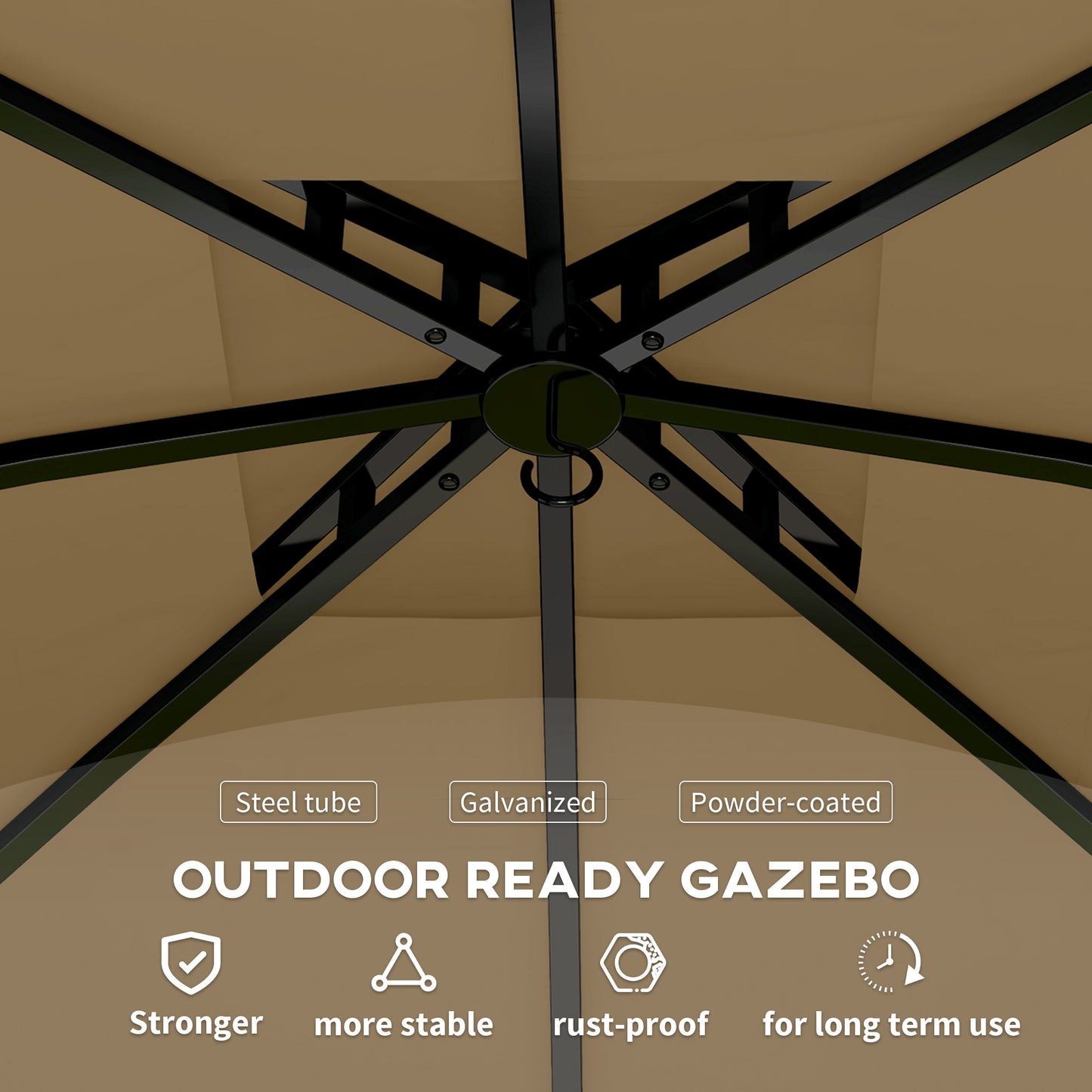 Outsunny 11' x 11' OutdoorÂ Gazebo,Â DoubleÂ Roof Patio Gazebo Canopy with Curtains, Church Windows, Galvanised Steel Frame, Beige