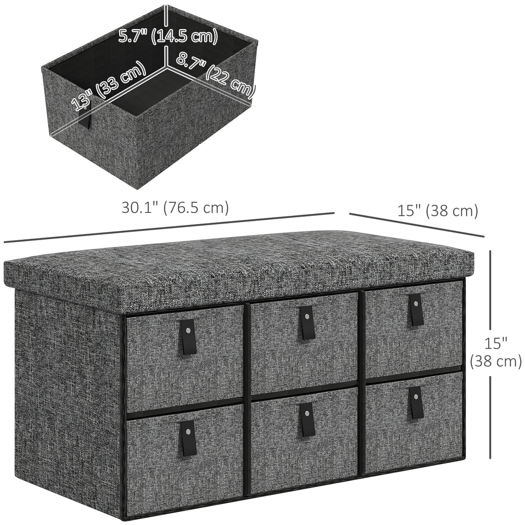 HOMCOM Shoe Bench with Seat, Shoe Storage Bench with Cushion and 6 Fabric Drawers for Entryway, Hallway, Bedroom, Charcoal Grey