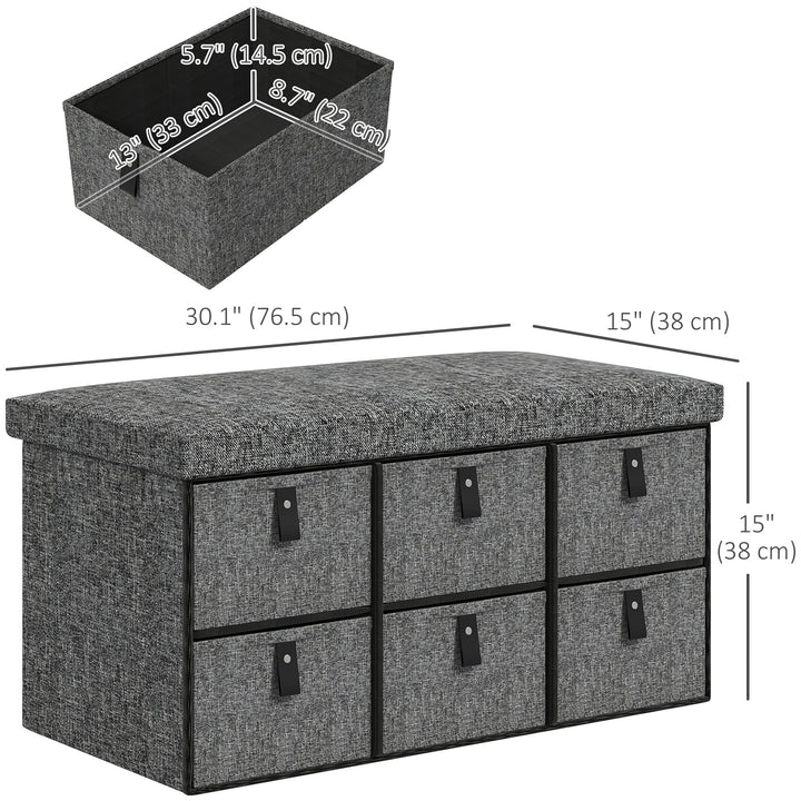 HOMCOM Shoe Bench with Seat, Shoe Storage Bench with Cushion and 6 Fabric Drawers for Entryway, Hallway, Bedroom, Charcoal Grey