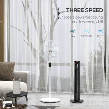 HOMCOM Tower Fan and 16" Pedestal Fan Set, with Remote Control, Height Adjustable, Tilted Head, Timer, Oscillating Standing Fan, Stand Floor Fans for Bedroom, White