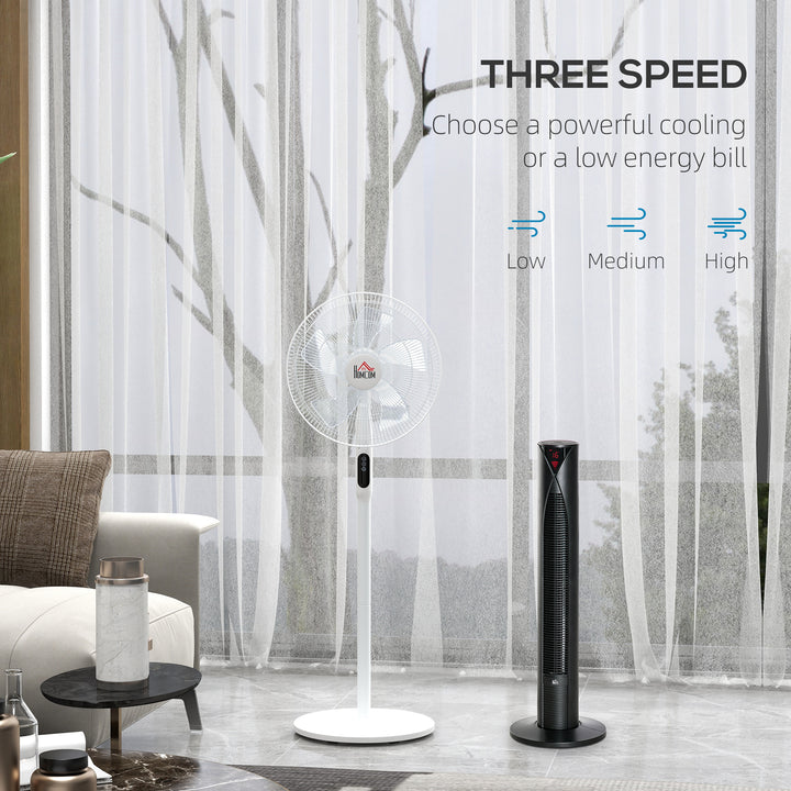 HOMCOM Tower Fan and 16" Pedestal Fan Set, with Remote Control, Height Adjustable, Tilted Head, Timer, Oscillating Standing Fan, Stand Floor Fans for Bedroom, White