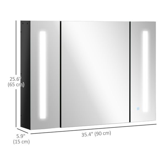 kleankin Medicine Cabinet with Mirror, Wall Mounted Bathroom Mirror Cabinet with Adjustable Shelf, USB Charge, High Gloss Black