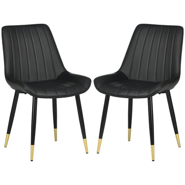 HOMCOM Dining Chairs Set of 2, Modern Kitchen Chair with PU Leather Upholstery and Steel Legs for Living Room, Bedroom, Black