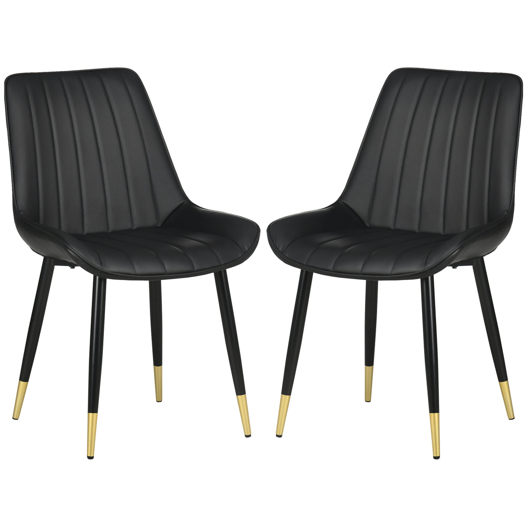 HOMCOM Dining Chairs Set of 2, Modern Kitchen Chair with PU Leather Upholstery and Steel Legs for Living Room, Bedroom, Black