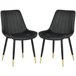 HOMCOM Dining Chairs Set of 2, Modern Kitchen Chair with PU Leather Upholstery and Steel Legs for Living Room, Bedroom, Black