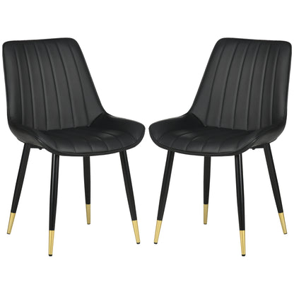 HOMCOM Dining Chairs Set of 2, Modern Kitchen Chair with PU Leather Upholstery and Steel Legs for Living Room, Bedroom, Black