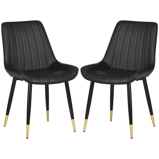 HOMCOM Dining Chairs Set of 2, Modern Kitchen Chair with PU Leather Upholstery and Steel Legs for Living Room, Bedroom, Black