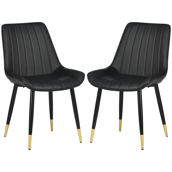 HOMCOM Dining Chairs Set of 2, Modern Kitchen Chair with PU Leather Upholstery and Steel Legs for Living Room, Bedroom, Black