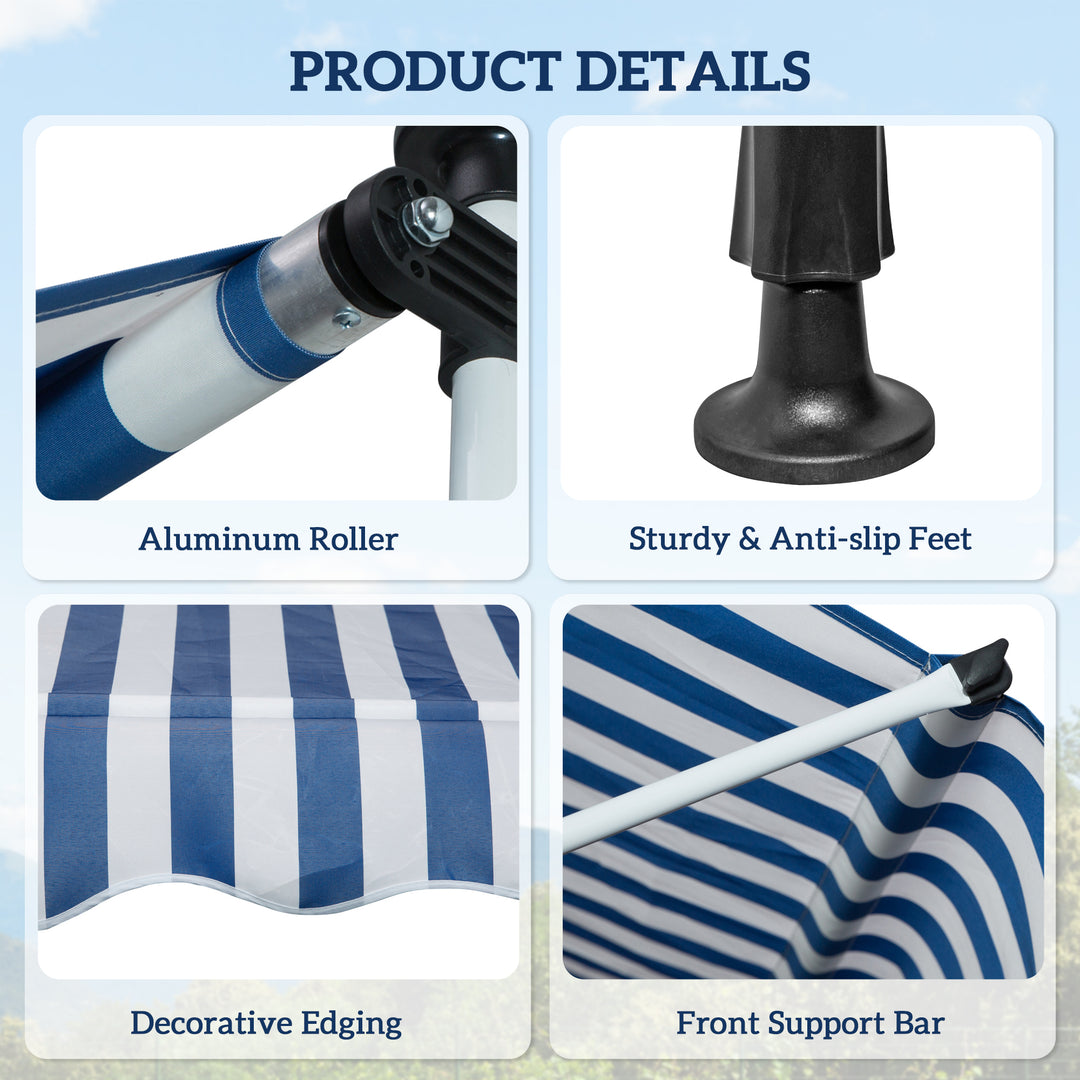 Outsunny 6.6'x5' Manual Retractable Patio Awning Window Door Sun Shade Deck Canopy Shelter Water Resistant UV Protector Blue
