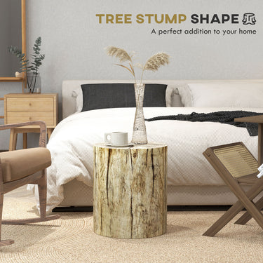 HOMCOM 17" Tall Tree Stump End Table, Concrete Sofa Side Table for Indoor and Outdoor Use, Garden Stool, Natural