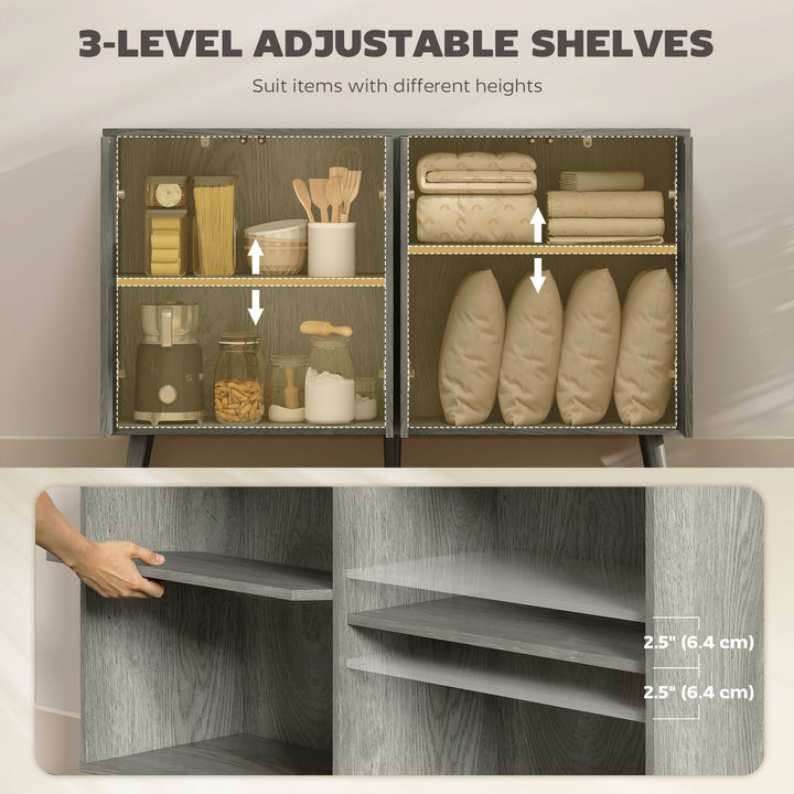 HOMCOM Buffet Cabinet with Storage, Modern Fluted Sideboard with Adjustable Shelves for Dining Room Living Room, Dark Brown