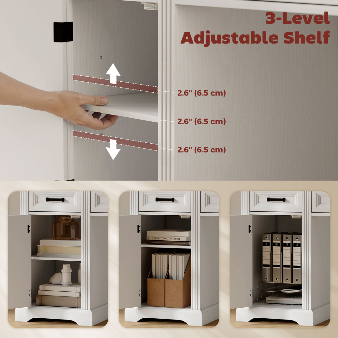 HOMCOM 58" Home Office Desk with Soft-Close Drawers, Farmhouse Executive Desk with File Drawer for Letter Size, White