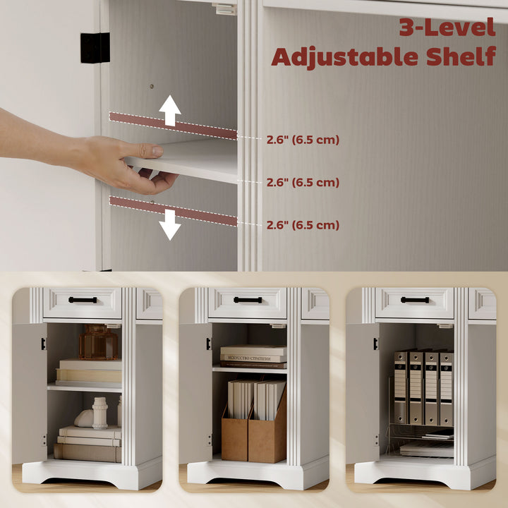 HOMCOM 58" Home Office Desk with Soft-Close Drawers, Farmhouse Executive Desk with File Drawer for Letter Size, White