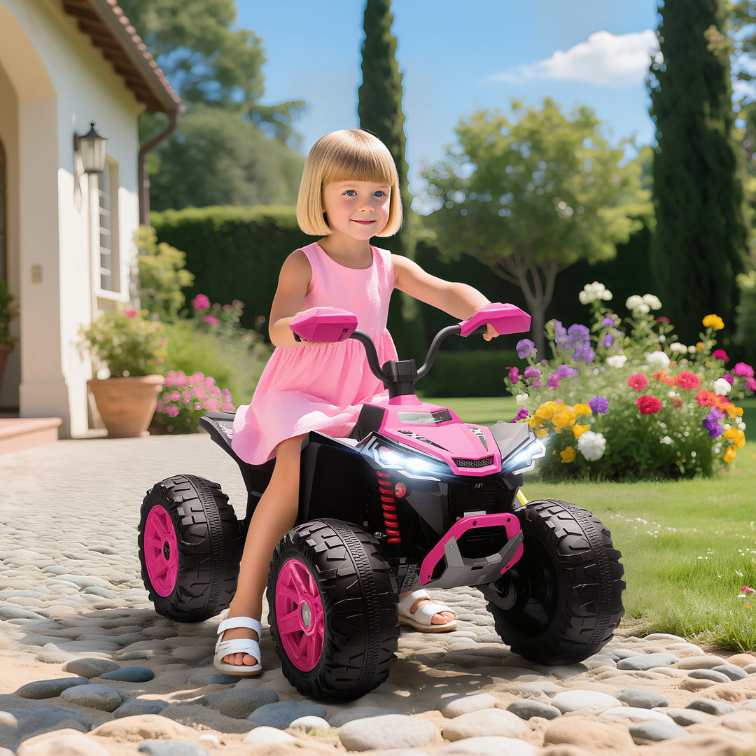 Qaba 2-Seater All-Terrain 4 Wheeler, 24V Kids ATV Ride-On, Electric Quad Car with Dual Motor, for Boys and Girls, Pink