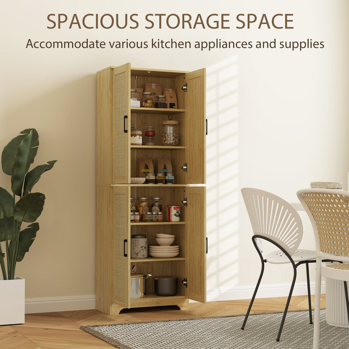 HOMCOM 67" Tall Kitchen Pantry, Freestanding Kitchen Storage Cabinet with 4 Rattan Doors and Adjustable Shelves, White