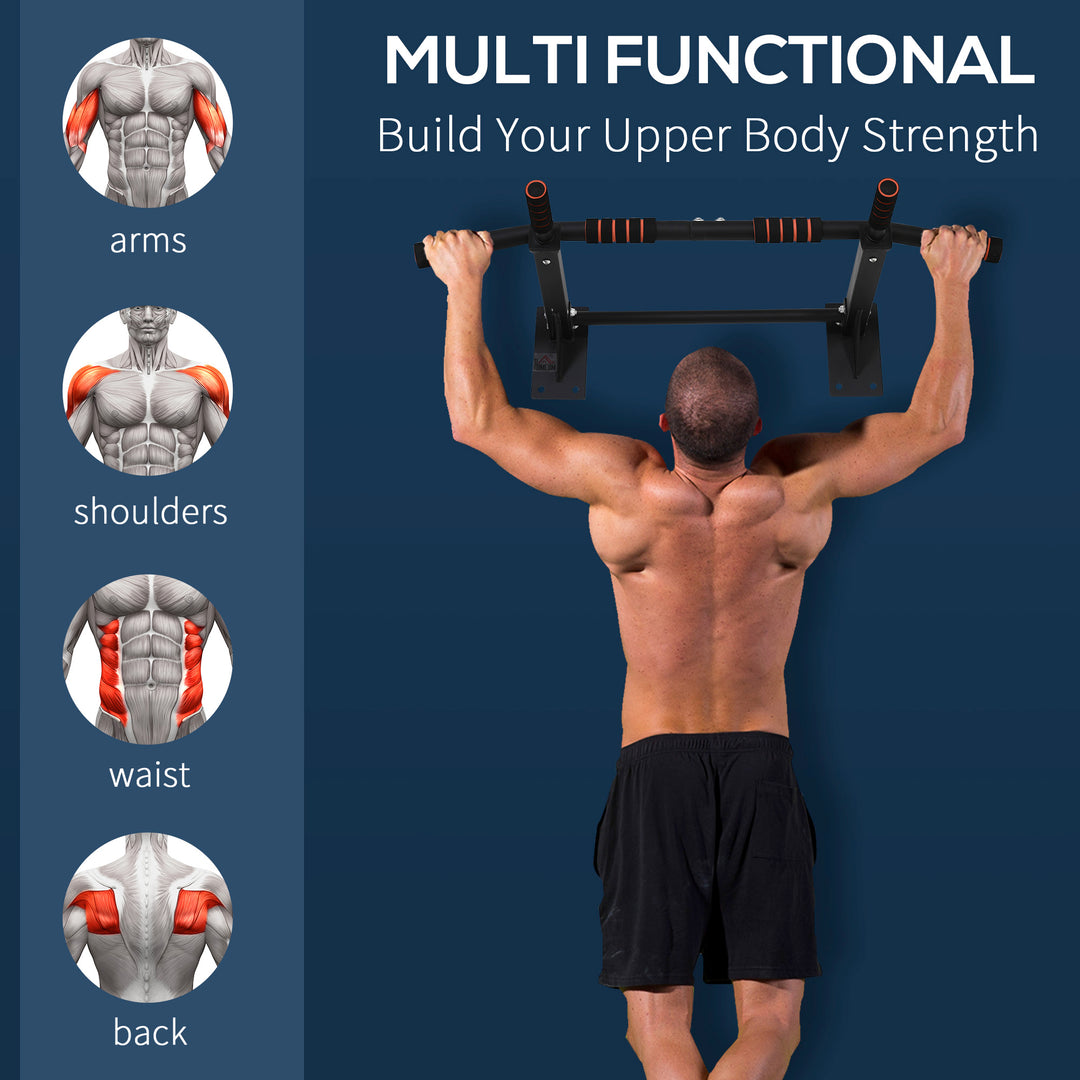 Soozier Pull Up Bar Wall Mount Chin Up Bar, Upper Body Strength Training Station with Non-Slip Foam for Home Gym, Black