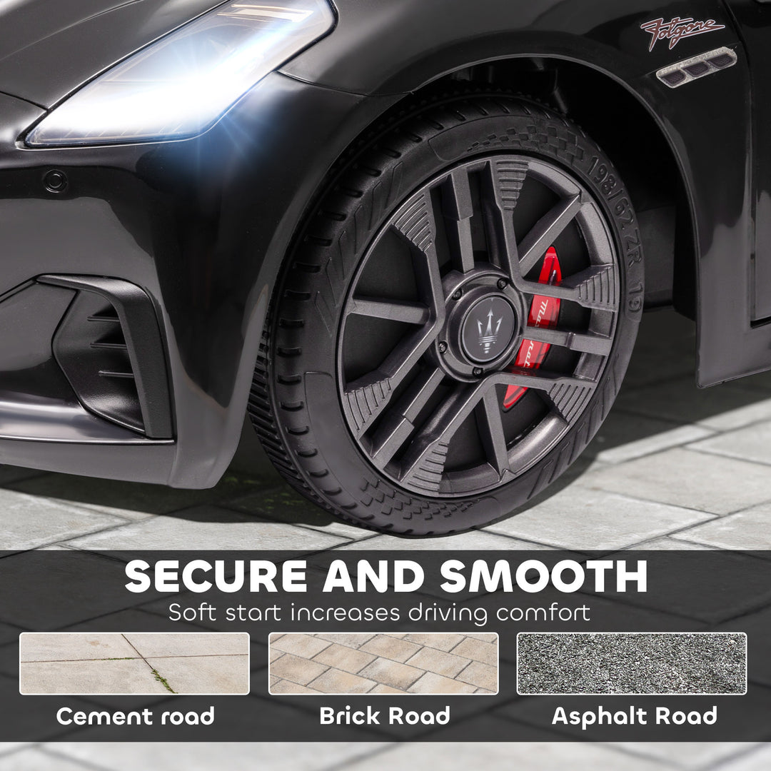 Qaba 12V Maserati Gran Turismo Licensed Kids Electric Car w/ Remote Control, Soft Start, LED Lights, Music, Horn, MP3, Pink