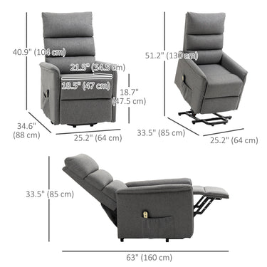 HOMCOM Lift Chair for Elderly, Power Chair Recliner with Remote Control, Side Pockets for Living Room, Dark Grey