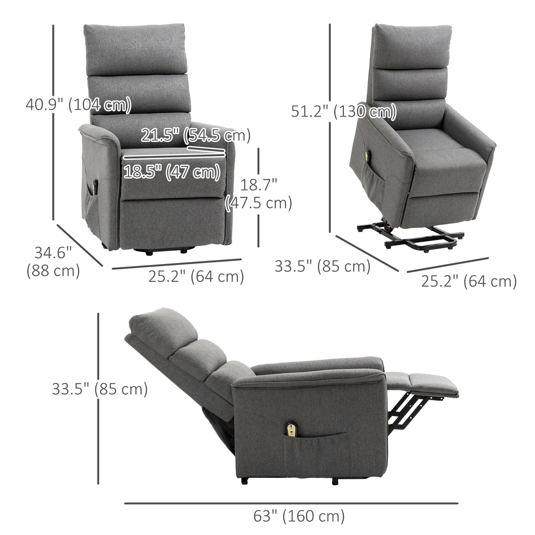 HOMCOM Lift Chair for Elderly, Power Chair Recliner with Remote Control, Side Pockets for Living Room, Dark Grey