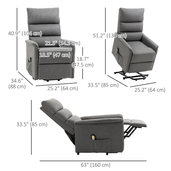 HOMCOM Lift Chair for Elderly, Power Chair Recliner with Remote Control, Side Pockets for Living Room, Dark Grey