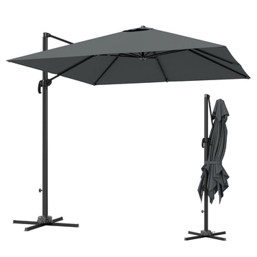 Outsunny 8 FT Aluminium Cantilever Patio Umbrella with 360Â° Rotation, Cross Base, Crank and Tilt for Garden, Patio, Dark Grey