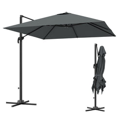 Outsunny 8 FT Aluminium Cantilever Patio Umbrella with 360Â° Rotation, Cross Base, Crank and Tilt for Garden, Patio, Dark Grey