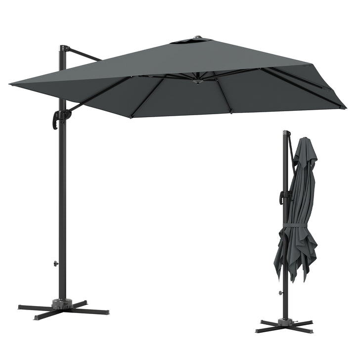Outsunny 8 FT Aluminium Cantilever Patio Umbrella with 360° Rotation, Cross Base, Crank and Tilt for Garden, Patio, Dark Grey