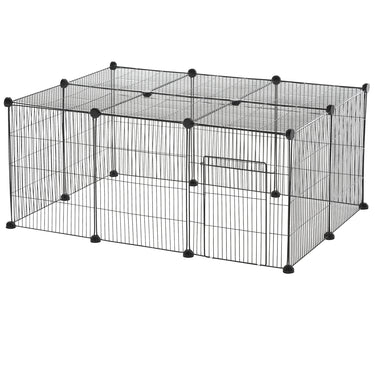 PawHut Small Animal Cage for Bunny, Guinea Pig, Chinchilla, Hedgehog, Portable Pet Enclosure with Door, 16 Panels