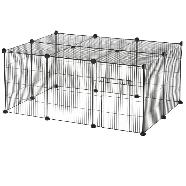 PawHut Small Animal Cage for Bunny, Guinea Pig, Chinchilla, Hedgehog, Portable Pet Enclosure with Door, 16 Panels