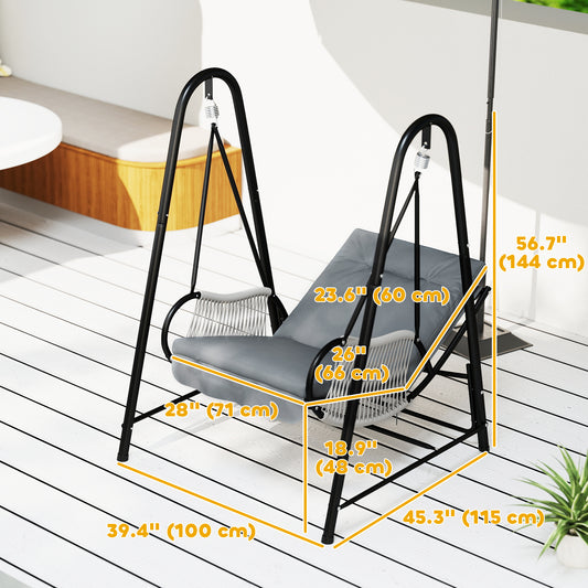 Outsunny Rattan Hammock Chair with Stand Included, Hanging Swing Chair with Stand and Seat Cushion, Light Grey