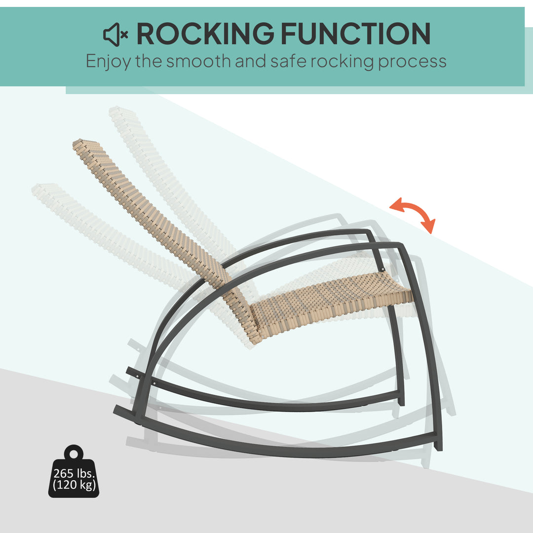 Outsunny 2 Pieces Wicker Patio Rocking Chair Set, Rattan Outdoor Rocking Chair Set with High Back, Armrests for Garden, Khaki