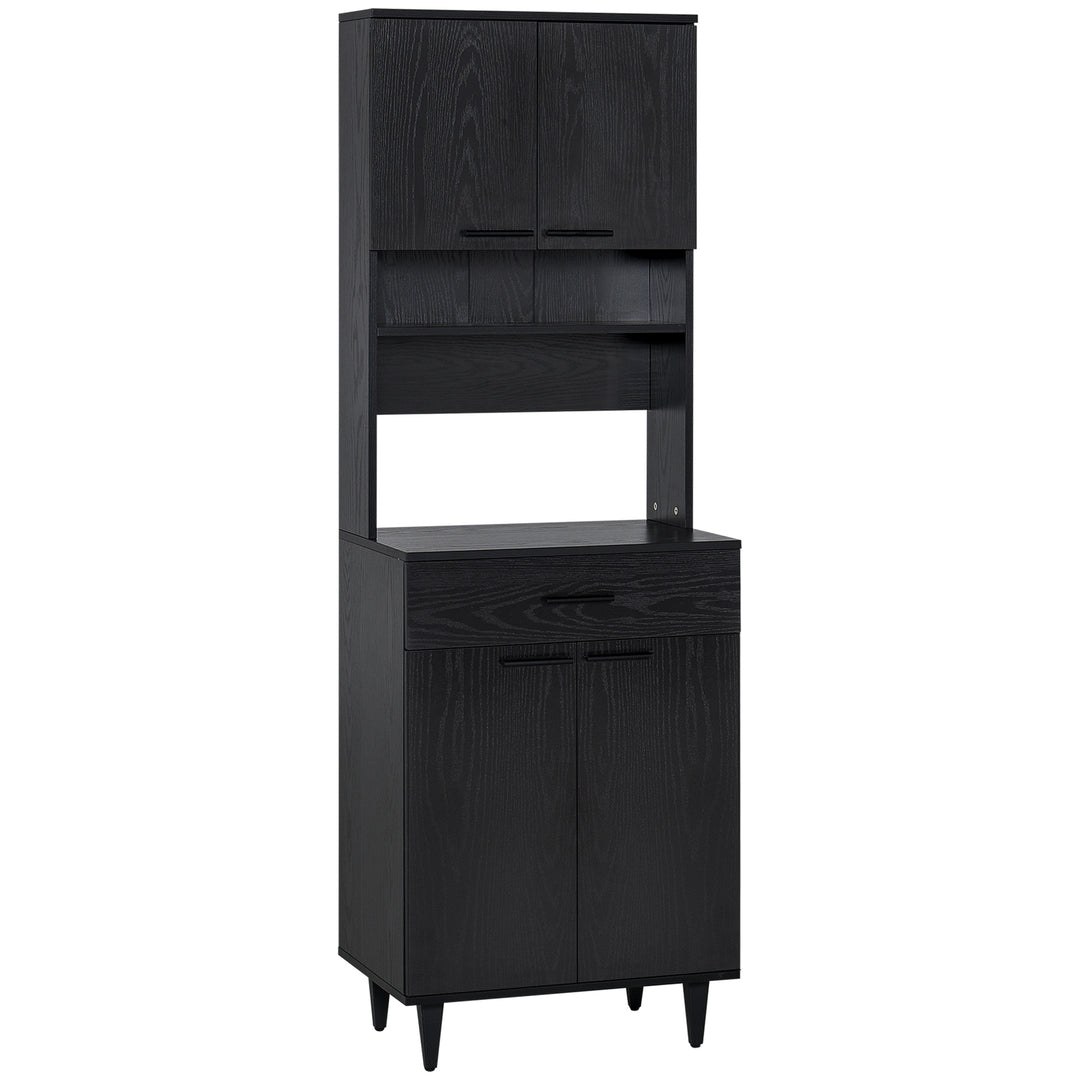 HOMCOM Modern Kitchen Buffet with Hutch Wooden Storage Cupboard with Microwave Counter 2 Cabinet and Drawer for Dining Room Living Room Black