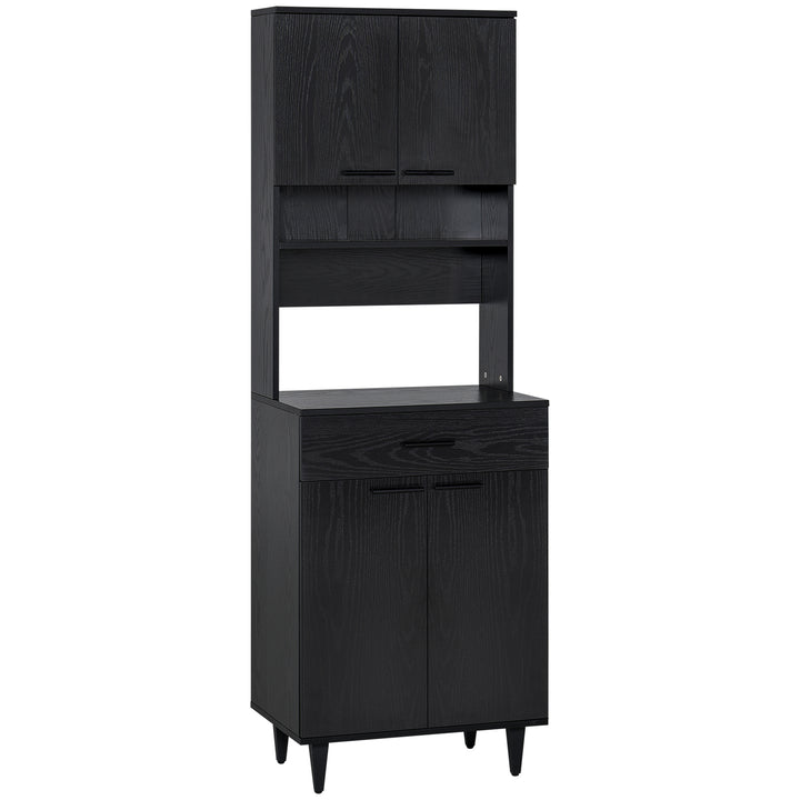 HOMCOM Modern Kitchen Buffet with Hutch Wooden Storage Cupboard with Microwave Counter 2 Cabinet and Drawer for Dining Room Living Room Black